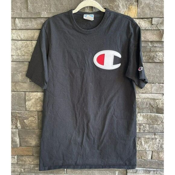 Champion “C”‎ Logo Black Mens T-Shirt Large - Picture 1 of 4